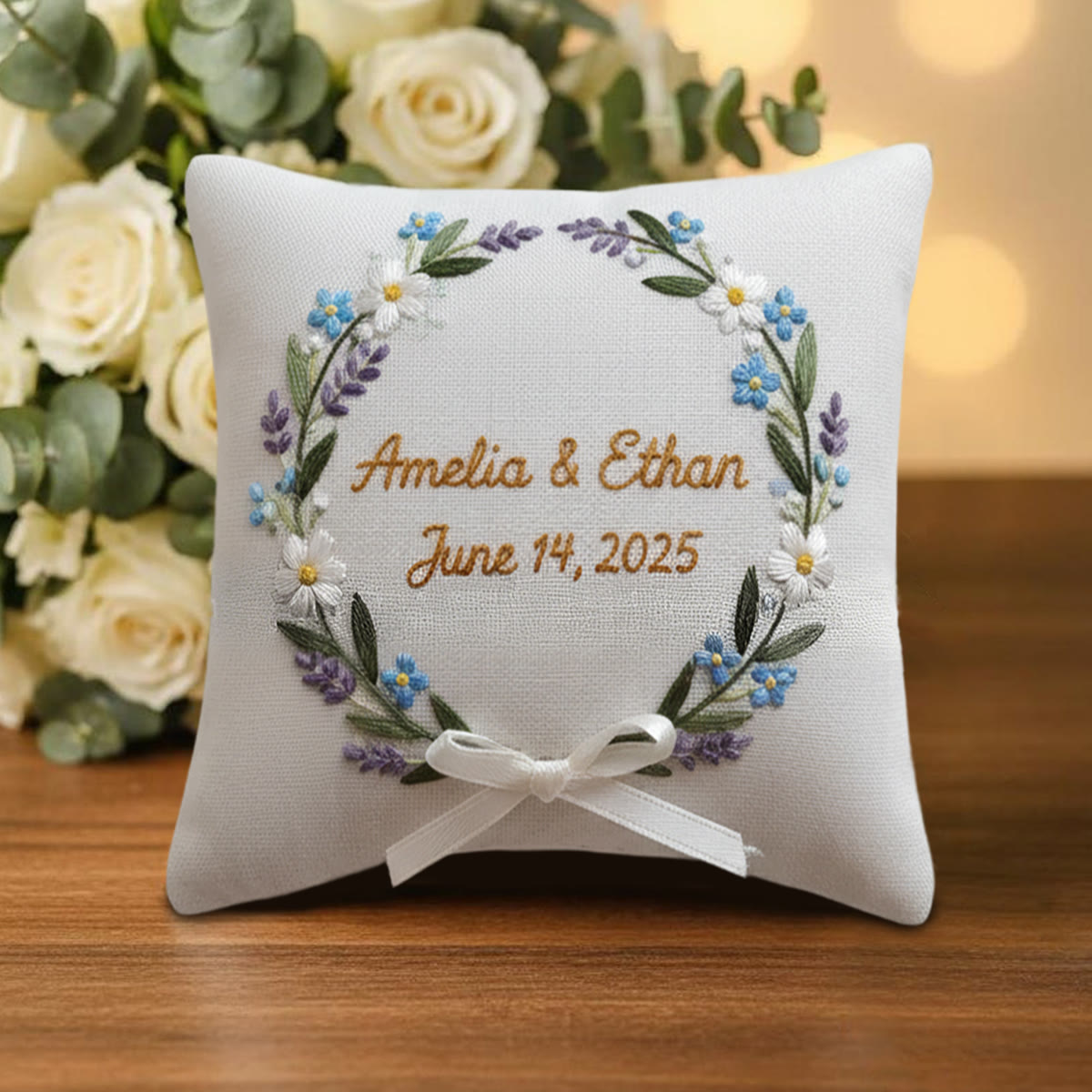 Rubbyoo Personalized Ring Bearer Pillow Embroidery Kit - Blue Daisy Lavender Wreath | Gift-giving Handcraft | Special Date Celebrations - image 8