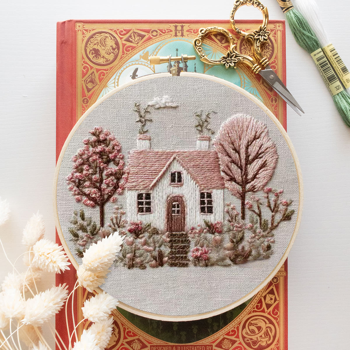 Rubbyoo Embroidery Kit - Pastel Cottage Scene | Cozy Wall Ornament | Newbie-suitable Handmade - image 12