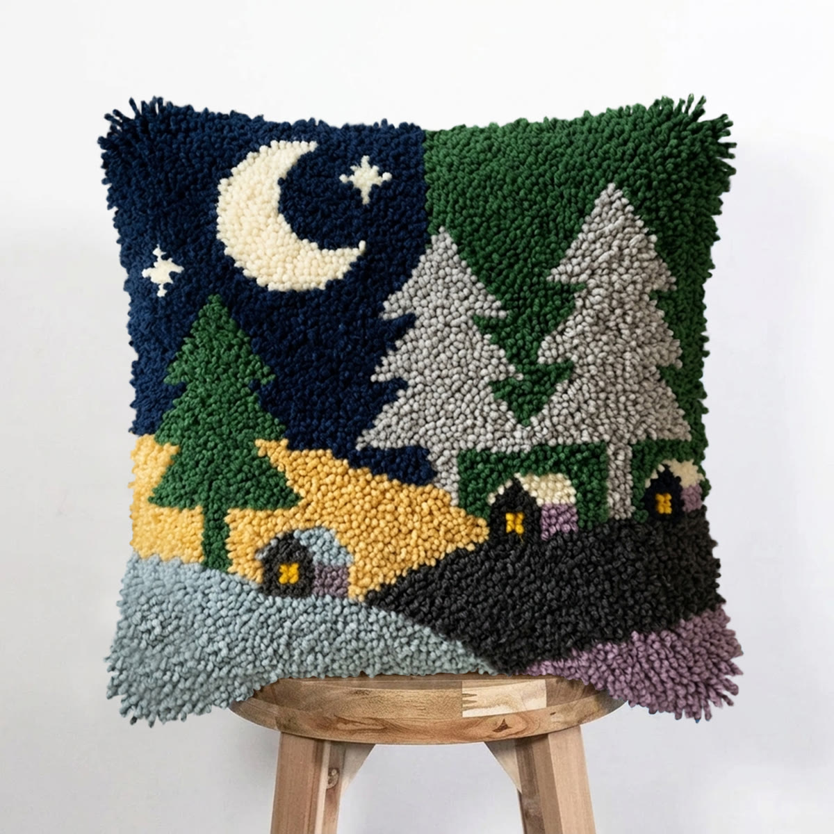 Rubbyoo Latch Hook Pillow Kit - Night Forest Village |  Landscape Cushion Cover | Cozy Home Decor Accent  - image 3