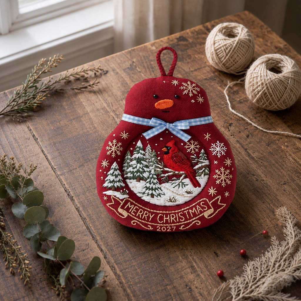 Rubbyoo Snowman Coaster Embroidery Kit - Christmas Red Cardinal | Snowy Pine Forest Holiday Decoration | Snowflake Tea Cup Mat - image 6