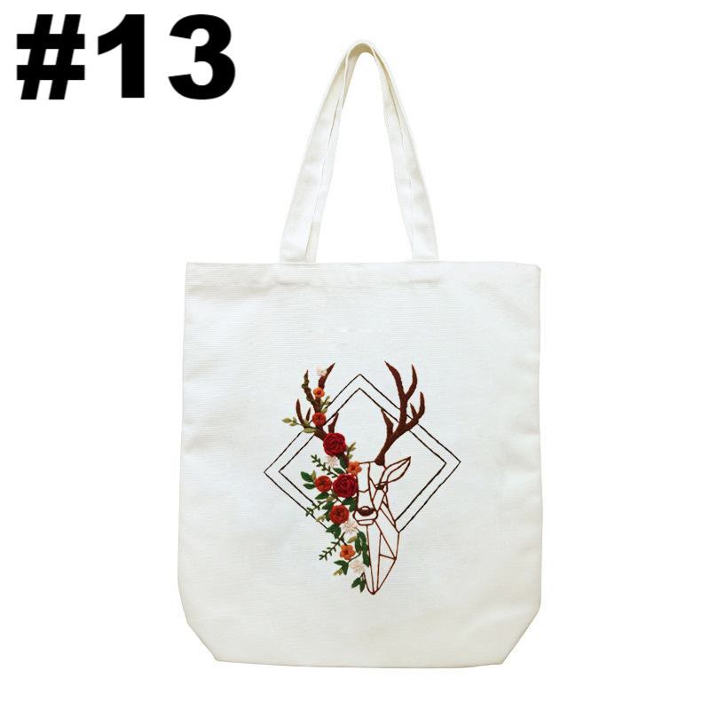 Embroidery Beige And White Canvas Tote Bag Kits | Beginner Flower Crafts | Eco-friendly Shoulder Bag | Christmas Gift - #13 - image 14