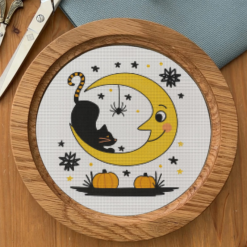  Cross Stitch Kit - Black Cat And Moon | Spooky Halloween Decor | Diy Needlework Collection - image 6