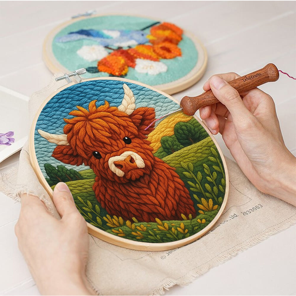Highland Cow In Field Punch Needle Kit - Handmade Animal Craft | Nice Wall Hanging Decor - image 6