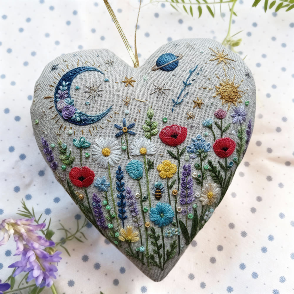 Rubbyoo Heart Embroidery Kit - Celestial Wildflower  | Playful DIY Craft | Cozy Living Ornament - image 6