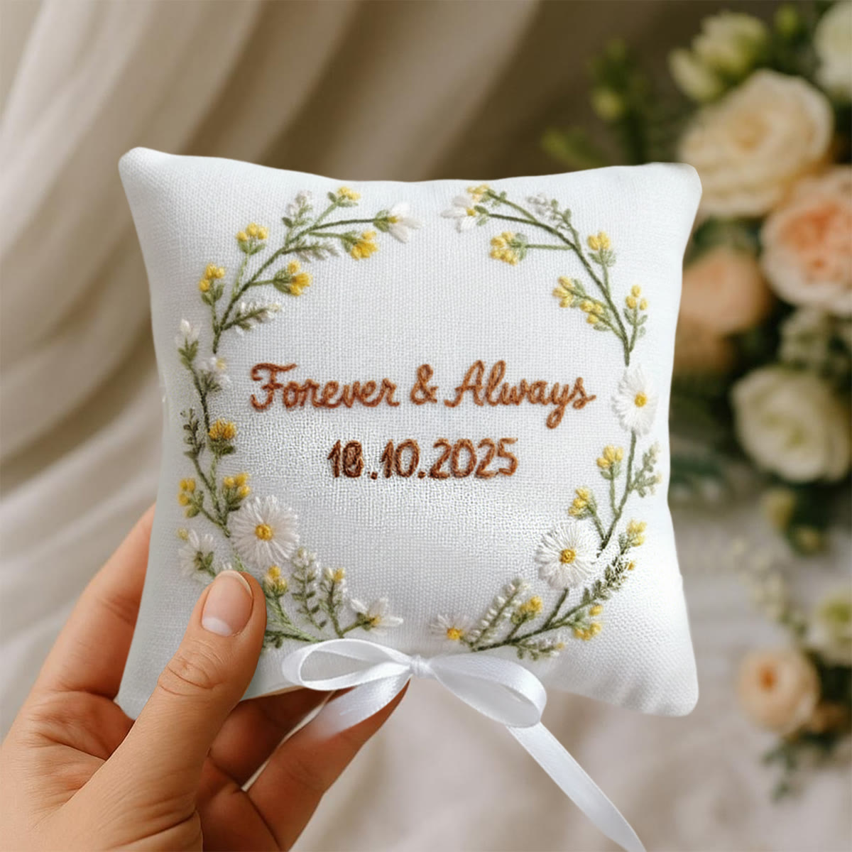 Rubbyoo Personalized Ring Bearer Pillow Embroidery Kit - Daisy Yellow Flower Wreath | Beginner Diy | Weddings Anniversaries - image 7