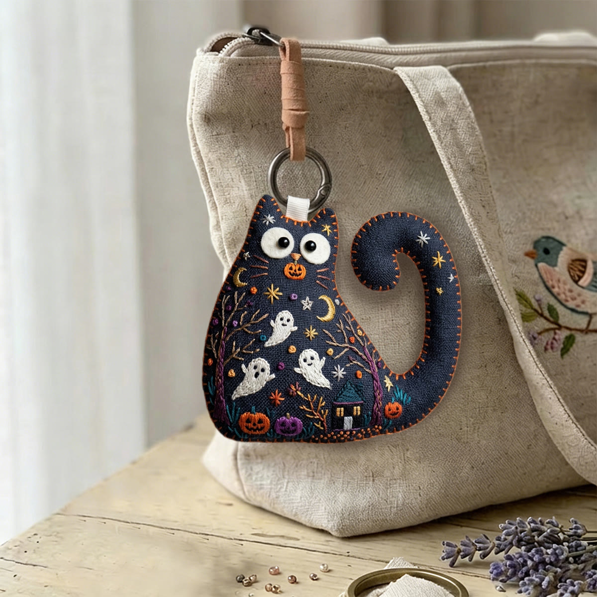 Rubbyoo Cat Embroidery Kit - Haunted Cottage | Whimsical Gothic Gift | Witchy Bag Charm - image 4