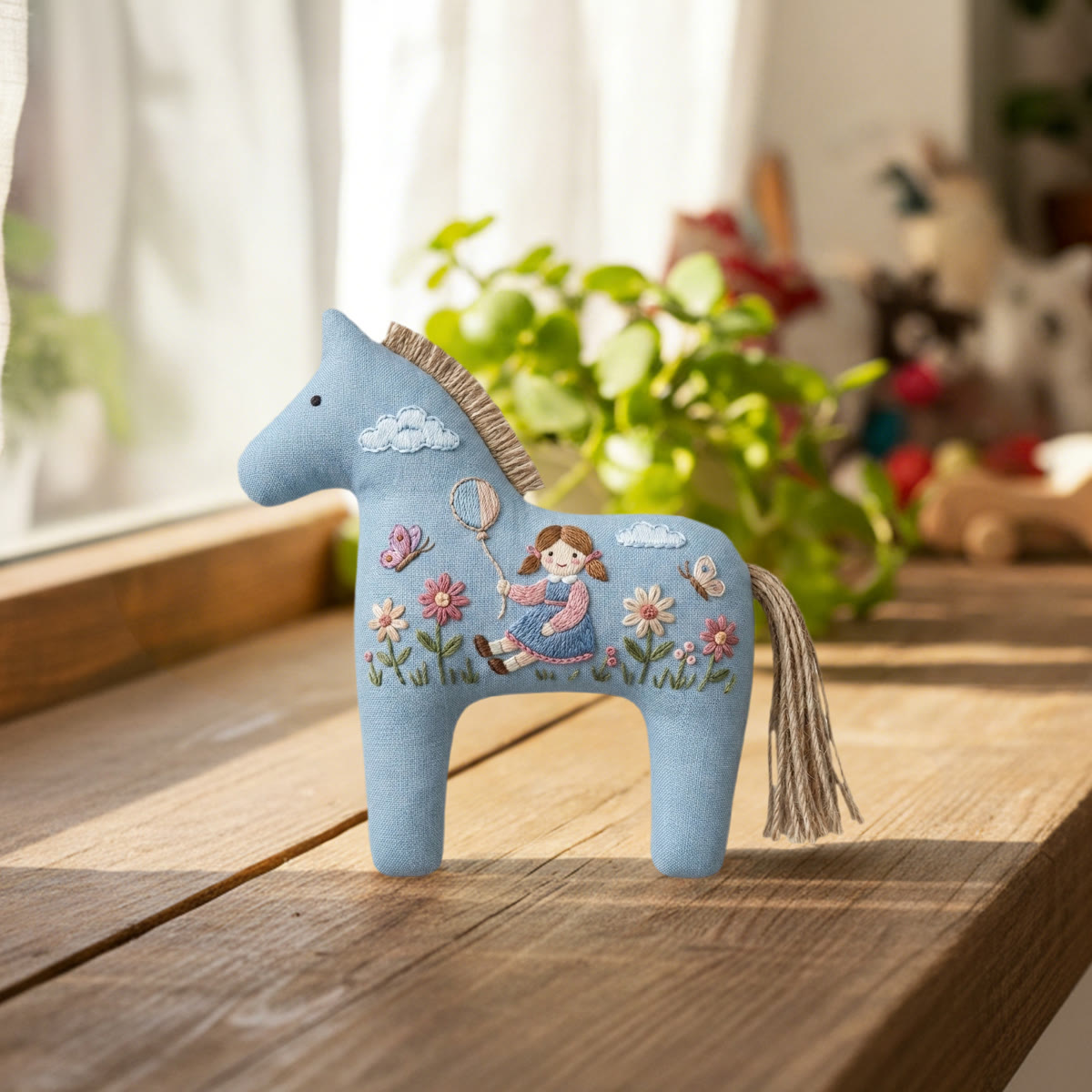 Rubbyoo Dala Horse Embroidery Kit - Little Girl With Balloon | Unique Birthday Gift For Girls | Kids Room Wall Hanging - image 4