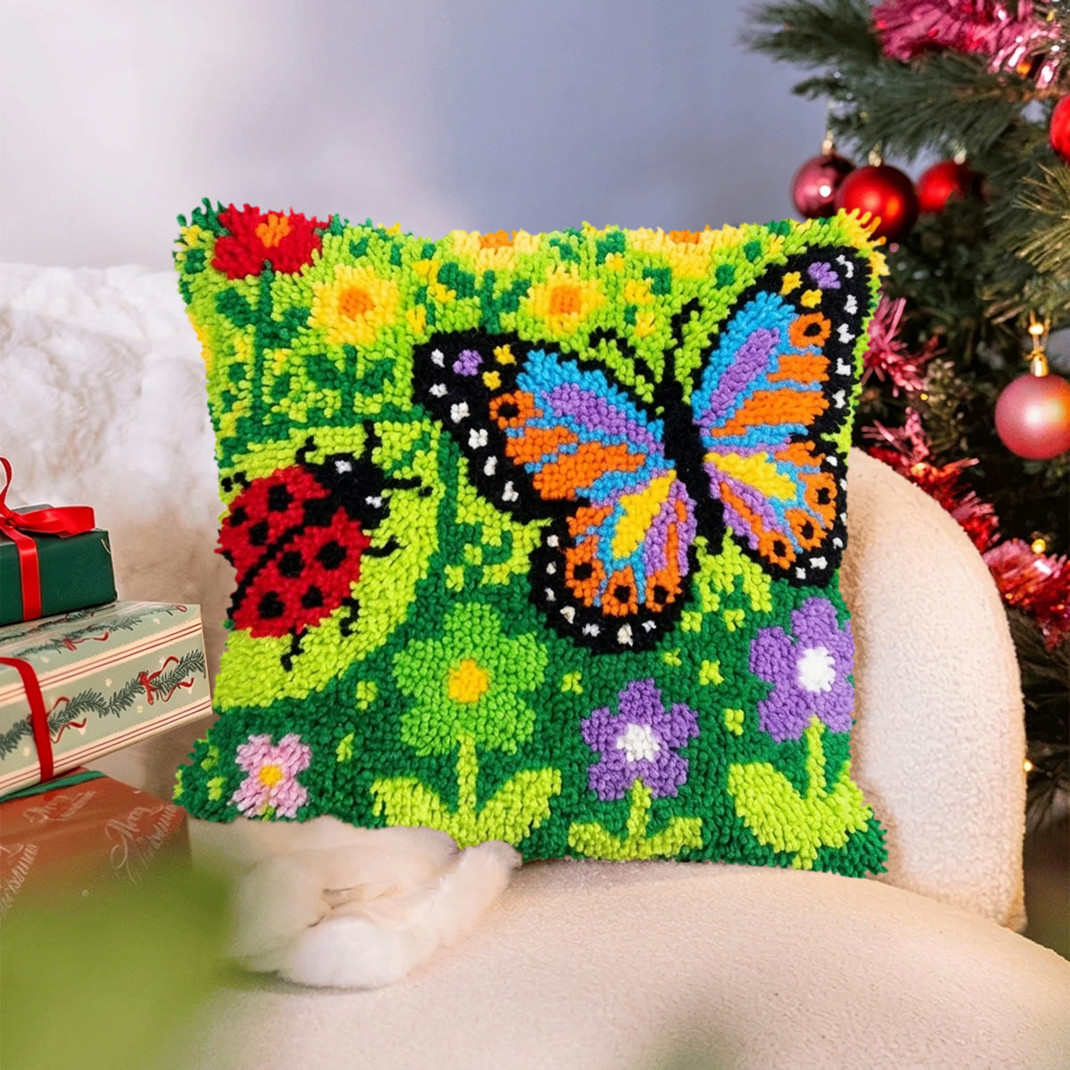 Rubbyoo Latch Hook Pillow Kit - Butterfly And Ladybug | Personalized  Cushion Cover | Nice Handmade Gift For Mom  - image 7