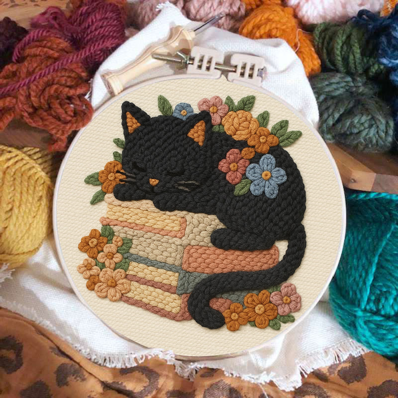 Sleeping Cat Punch Needle Kit - Helloween Decorative Craft | Diy Animal Artwork - image 5