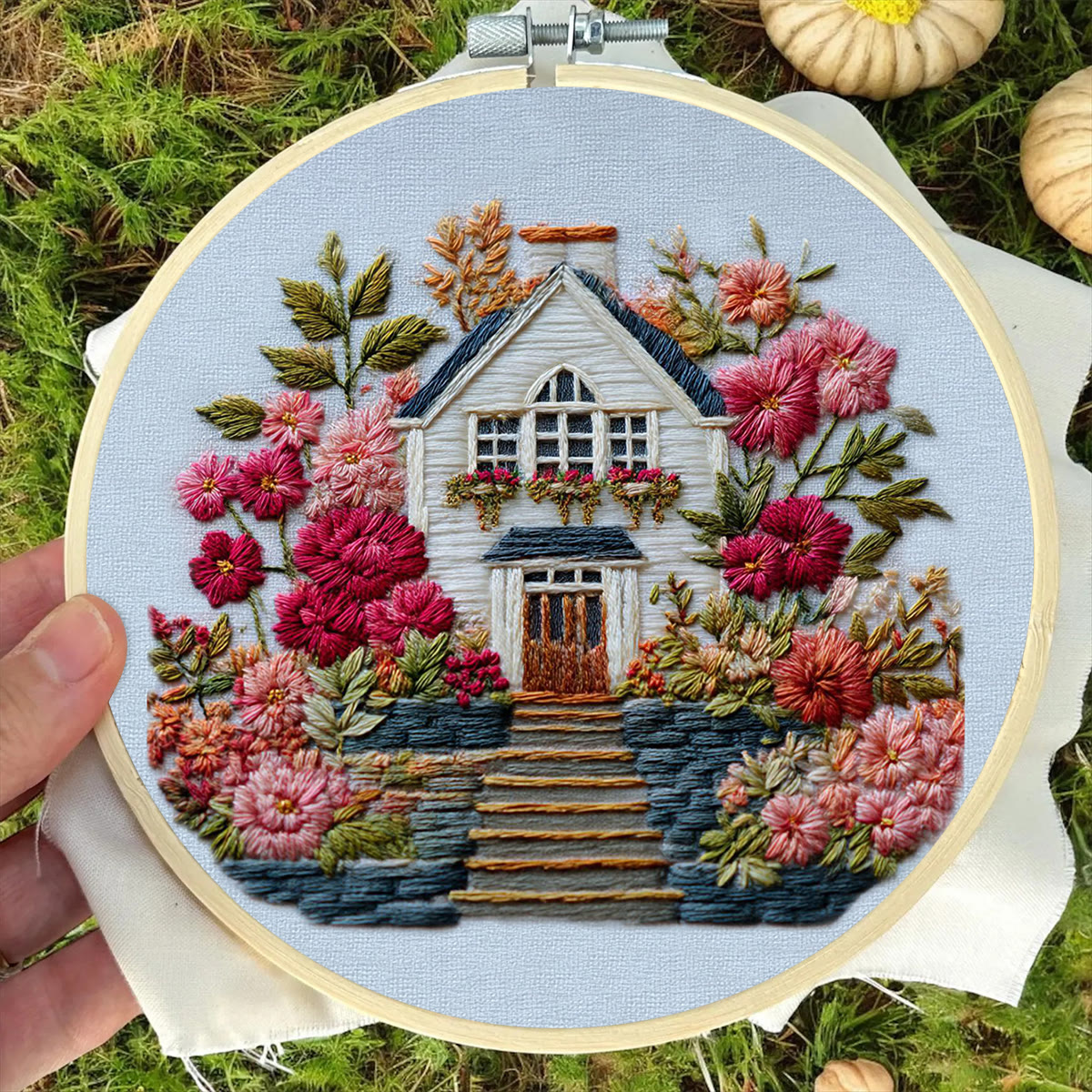 Rubbyoo Embroidery Kit - Floral Surrounded Cottage | Entry Level Diy | Warm Home Accent - image 9