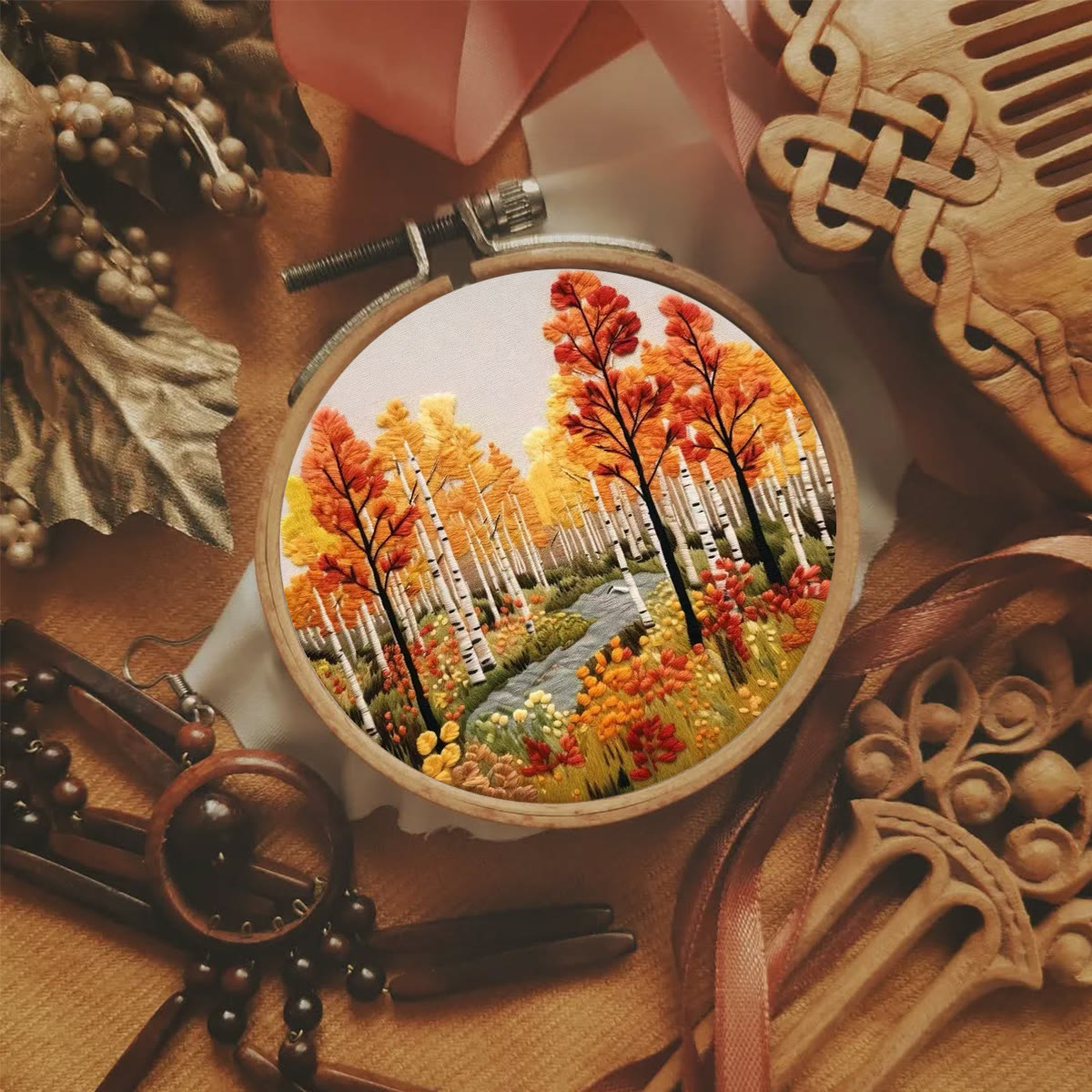Rubbyoo Embroidery Kit - Autumn Street | Charming Landscape Craft | Perfect For Home Decor - image 9
