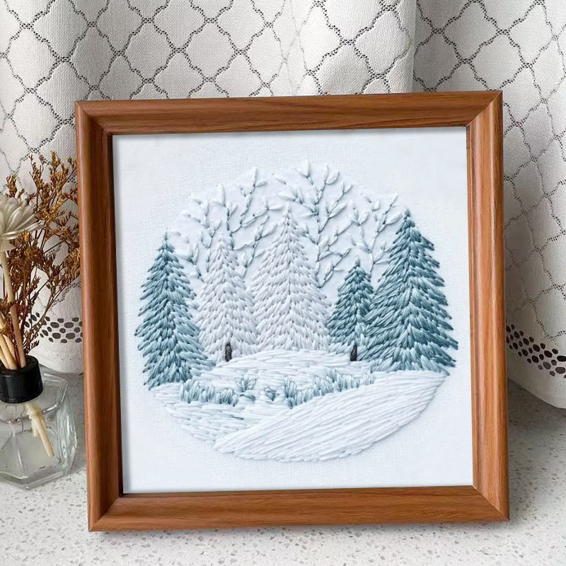 Rubbyoo Embroidery Kit - Winter Snowy Pine Forest | Cozy Home Accent | Hand Embroidery - Embroidery Kit Plus An Extra Frame - image 4