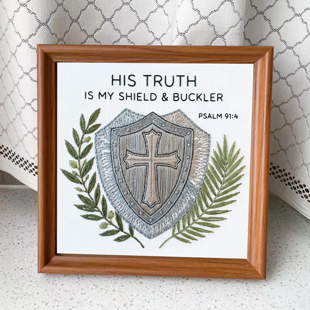 Rubbyoo Embroidery Kit - His Truth Is My Shield & Buckle | Bible Psalm 91:4 | Diy Religious Wall Art - Embroidery Kit Plus An Extra Frame - image 8
