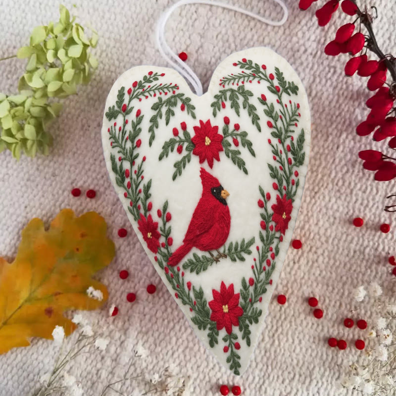Rubbyoo Heart Embroidery Kit - Red Cardinal | Stunning Bird Craft | Perfect Christmas Hanging  - image 5