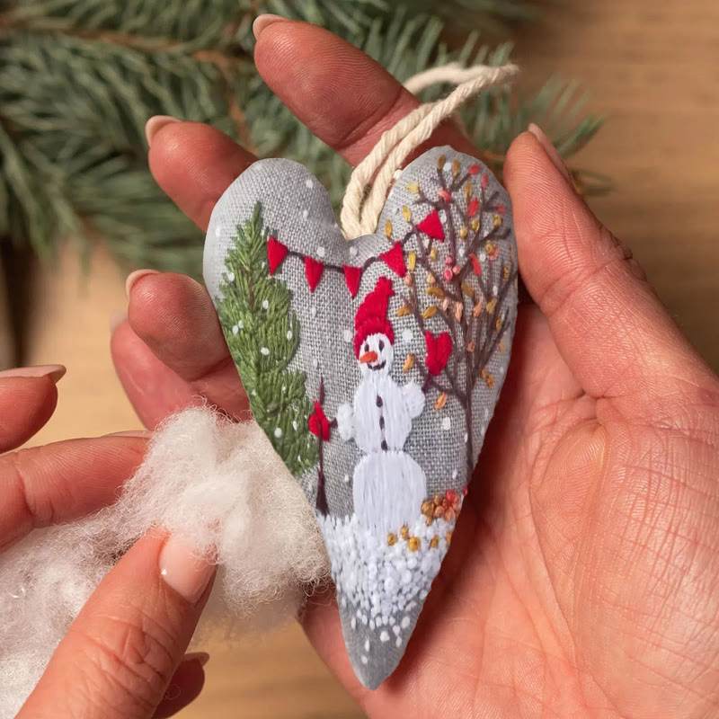 Rubbyoo Heart Embroidery Kit - Making Snowman | Unique Winter Craft | Christmas Hanging Decoration - image 6