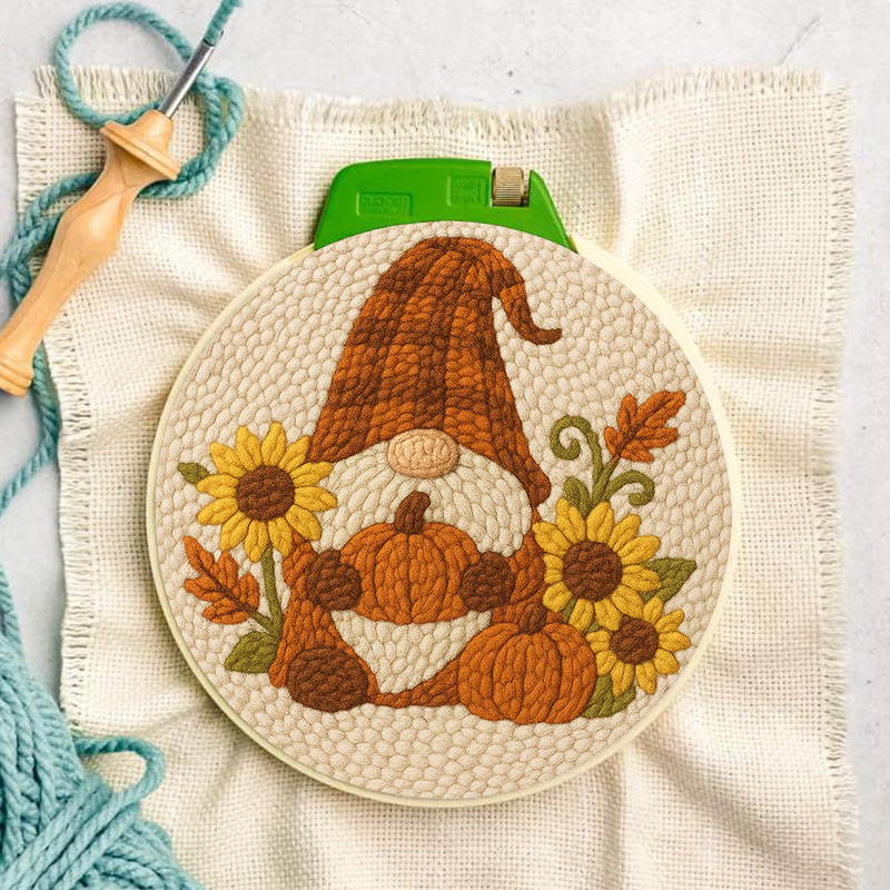 Sunflower Gnome Punch Needle Kit - Halloween Pumpkin Craft | Holiday Handmade Decor - image 10