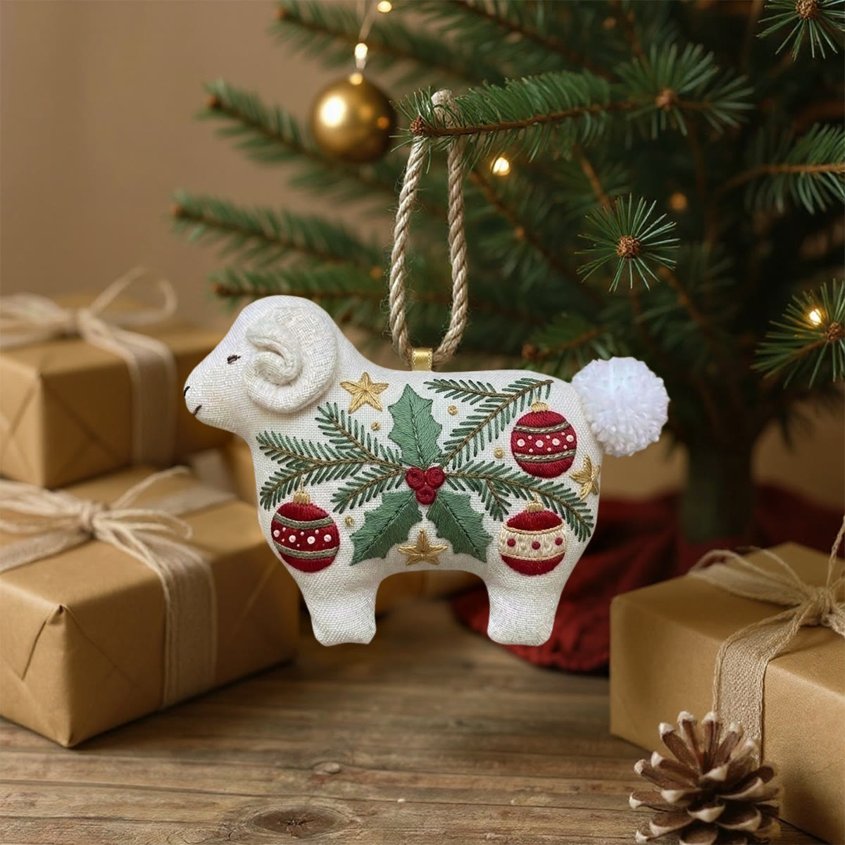 Rubbyoo Lamb-shaped Embroidery Kit - Christmas Baubles | Holiday Home Decor | Perfect Craft For Handmade Lovers  - image 2