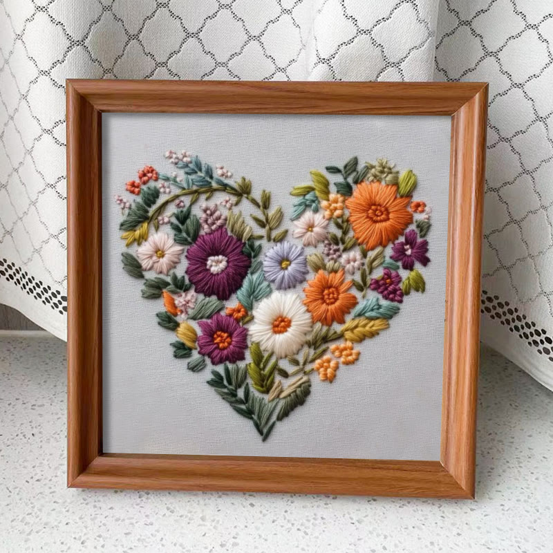Rubbyoo Embroidery Kit - Charming Floral Heart | Beginner Handmade Craft | Diy Valentine Gift - Embroidery Kit Plus An Extra Frame - image 13