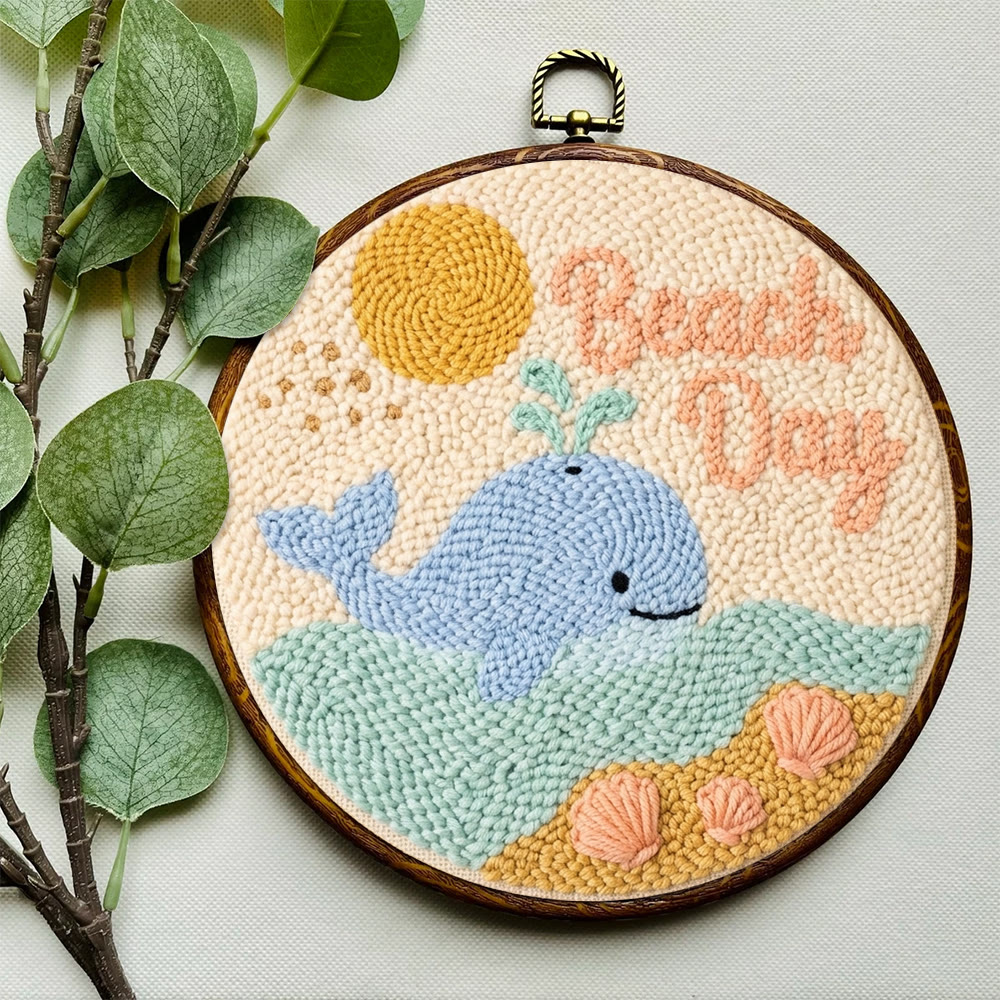 Happy Blue Whale Punch Needle Kit - Ocean Motif Housewarming Gift | Warm-toned Table Decoration - image 7