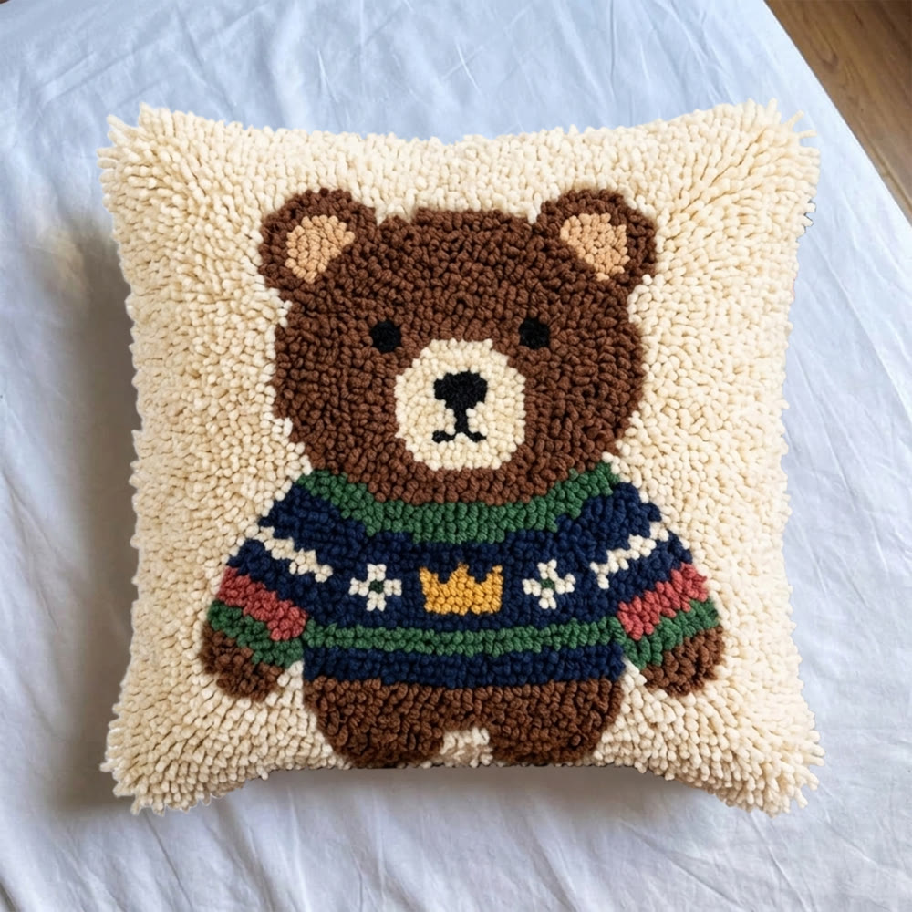 Rubbyoo Latch Hook Pillow Kit - Bear In Sweater | Cozy & Soft Sofa Decor | Lovely DIY Birthday Gift For Kids - image 9