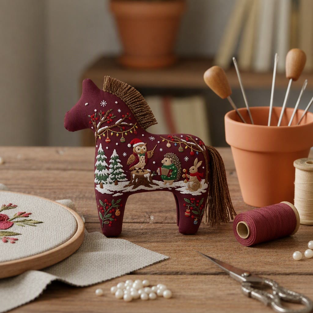 Rubbyoo Dala Horse Embroidery Kit - Enchanted Woodland Symphony | Cozy Winter Wall Decor | Ideal Handmade Christmas Gift For Nature Lovers - image 6