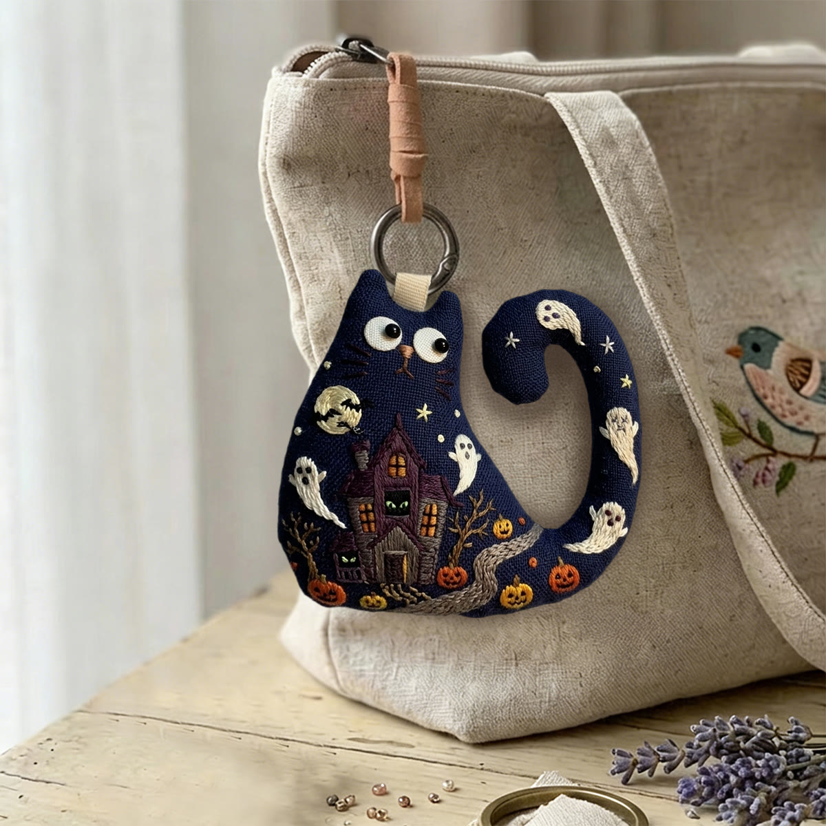 Rubbyoo Cat Embroidery Kit - Haunted House | Unique Handmade Keepsake | Creepy Cute Bag Charm - image 3