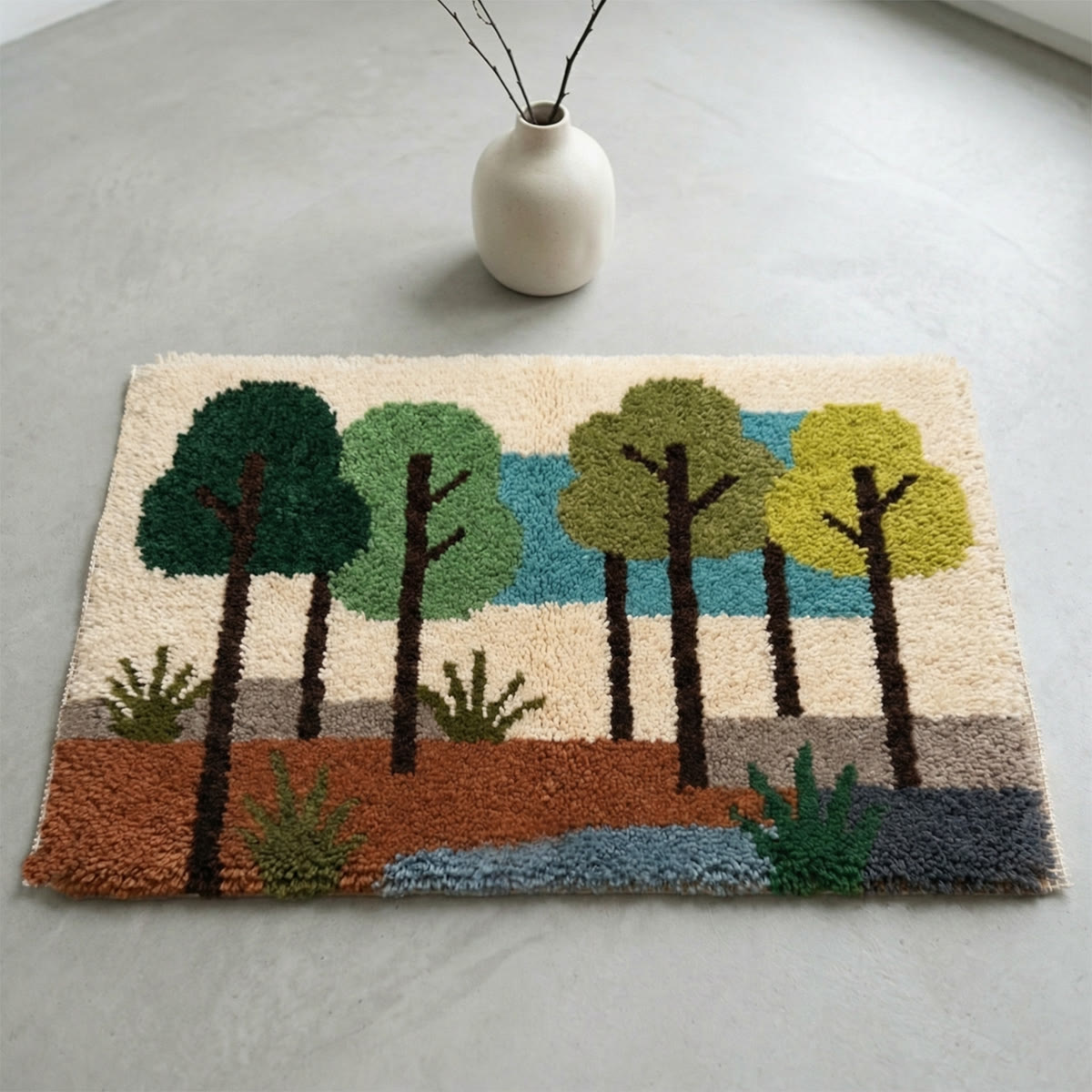 Rubbyoo Latch Hook Rug Kit - Forest View | Vibrant Landscape Mat | Diy Bedroom Carpet - image 4