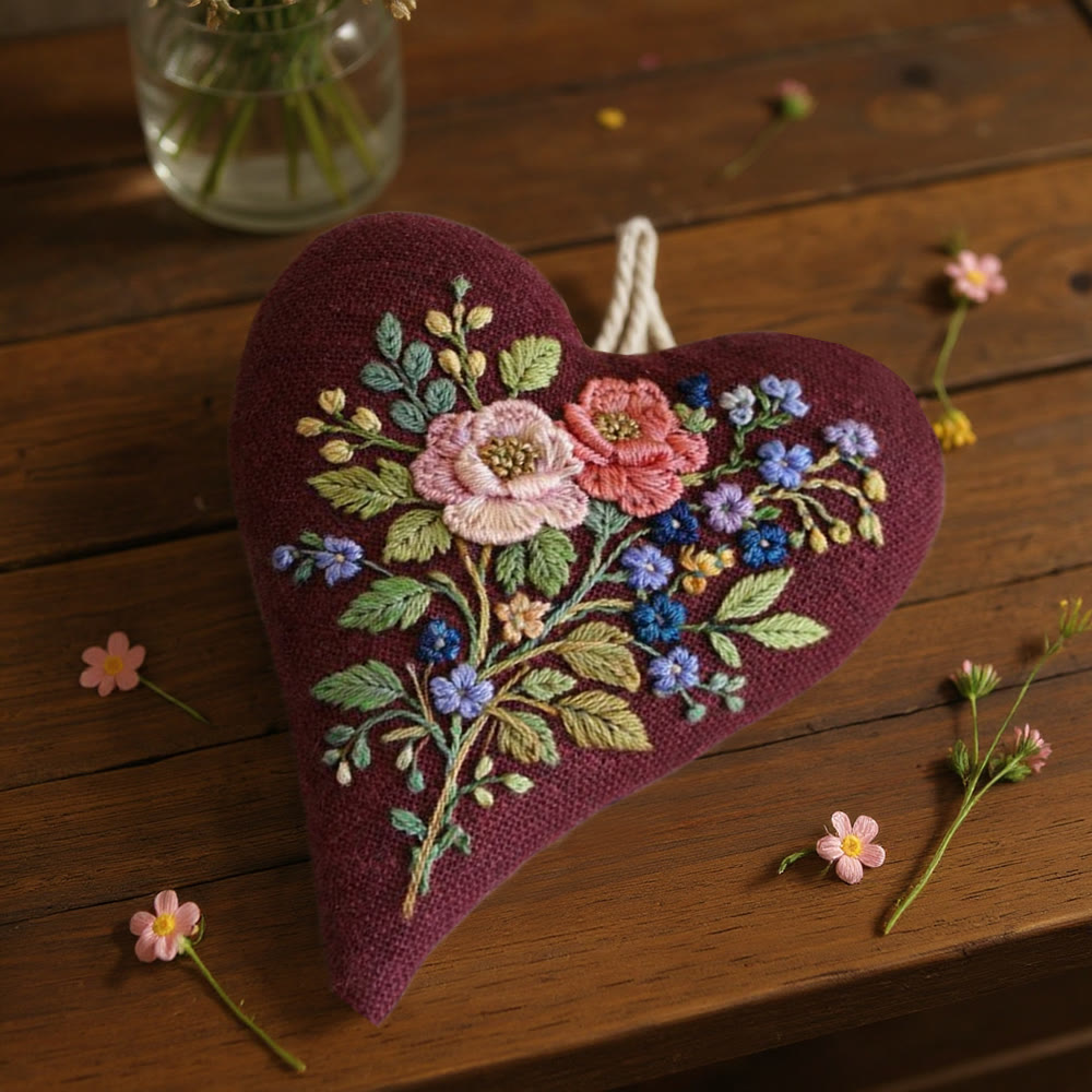 Rubbyoo Heart Embroidery Kit - Burgundy Floral Bouquet Design | Gentle Handmade Diy | Elegant Gifting Choice - image 8