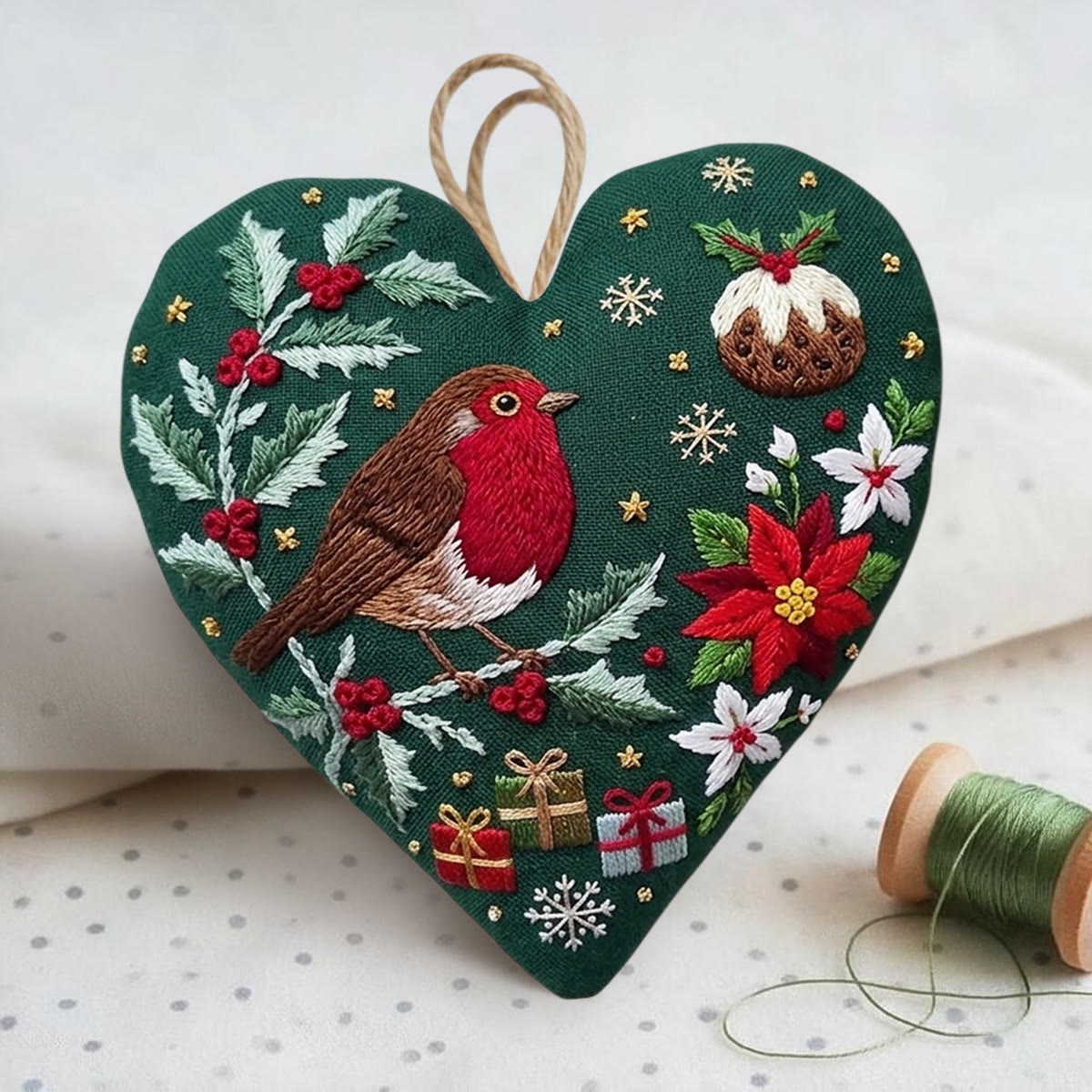 Rubbyoo Heart Embroidery Kit -  Christmas Red Robin | Floral Winter Needlepoint Craft For Kids | Woodland Nature Diy Decor Gift - image 3