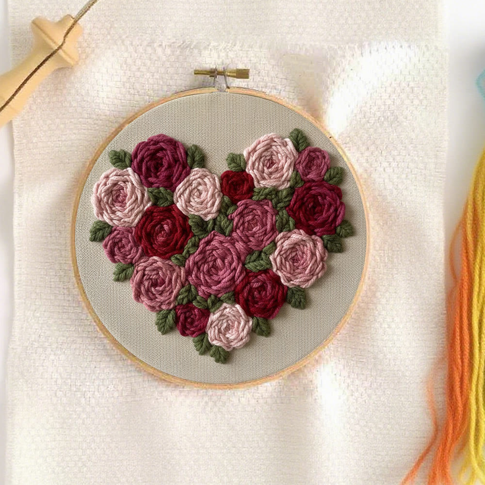 Heart-shaped Rose Bouquet Punch Needle Kit – Thoughtful Gift For Her | Exquisite Decorative Pendant - image 5