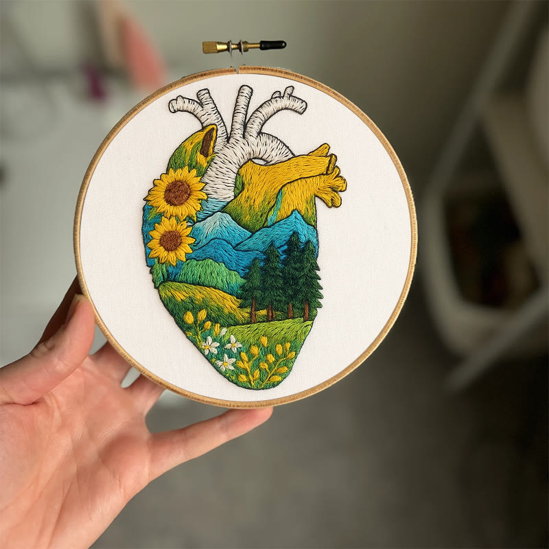 Rubbyoo Embroidery Kit - Natural Heart | Handmade Stitch Artwork | Unique Landscape Craft - image 3