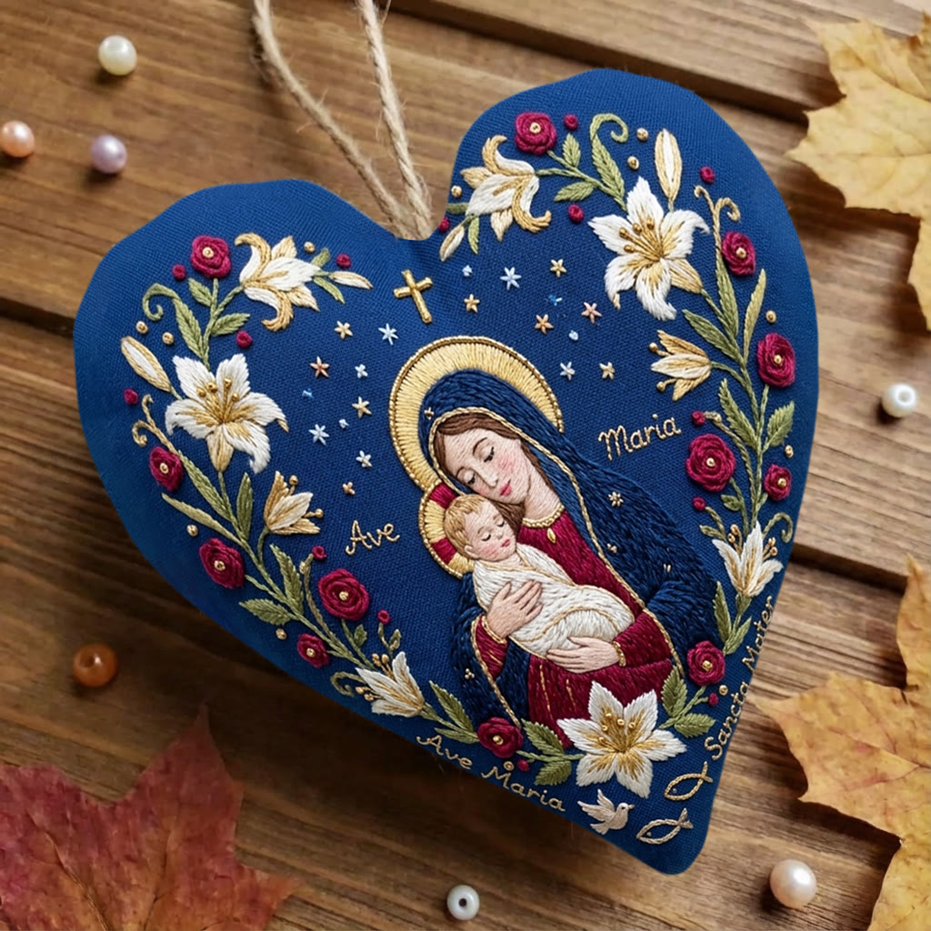 Rubbyoo Heart Embroidery Kit -  Floral Ave Maria | Christian Handmade Gift For Home Decor | Religious Christmas Shelf Decor - image 6