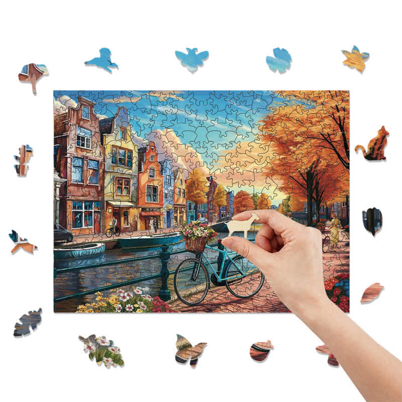 Rubbyoo Cycling Around Amsterdam - Wooden Jigsaw Puzzle