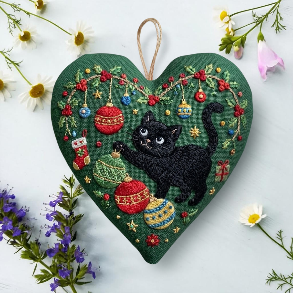 Rubbyoo Heart Embroidery Kit - Charming Naughty Black Cat | Christmas Tree Hanging Decoration | Adorable Nursery Room Festive Decor - image 4