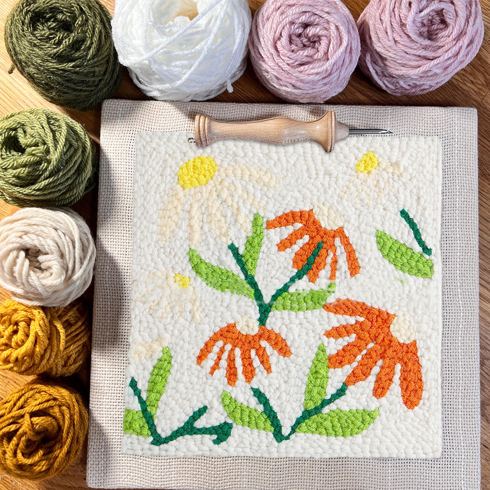 Little Flowers Square Punch Needle Kit - Diy Yarn Craft | Handmade Floral Ornament  - image 9