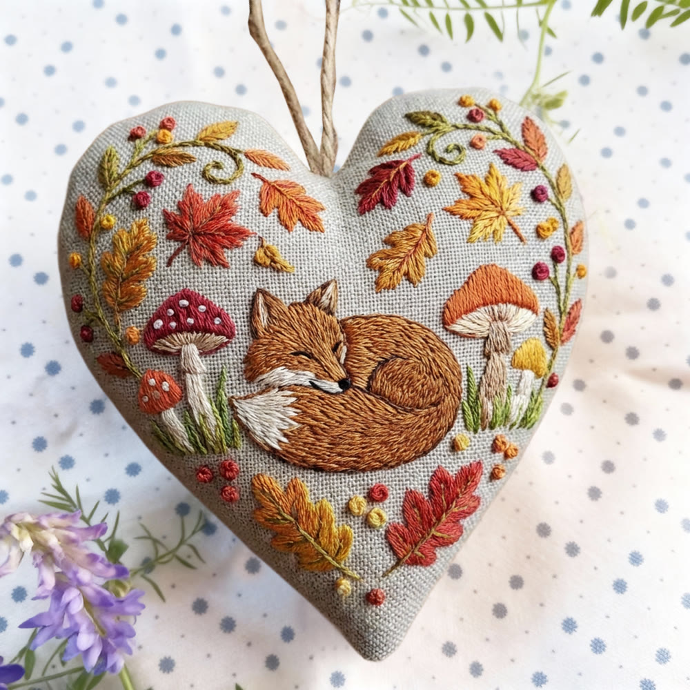 Rubbyoo Heart Embroidery Kit - Autumn Leaf Fox | Warm Handcraft | Retro Ambience Hanging Decor - image 7