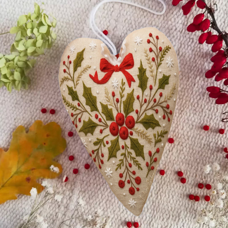 Rubbyoo Heart Embroidery Kit - Holly Leaves | Christmas Heart Hanging | Creative Home Ornament  - image 7