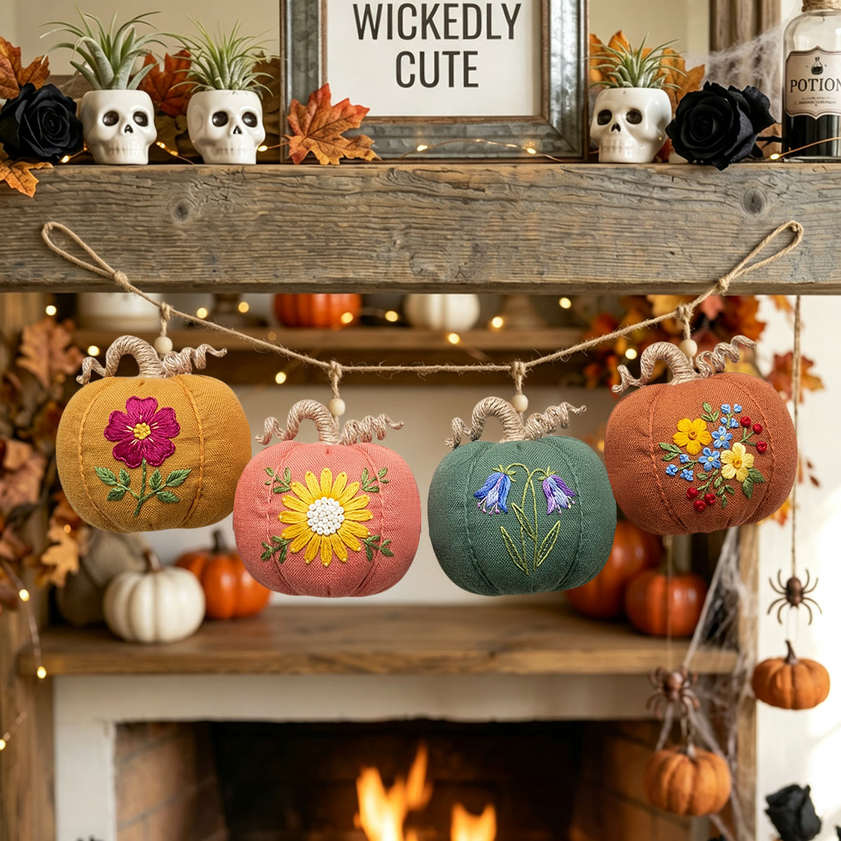 Rubbyoo Halloween Pumpkin Embroidery Kit -  Bouquet Collection | Halloween Wall Hanging Art | Various Pretty Flowers Motif - image 11