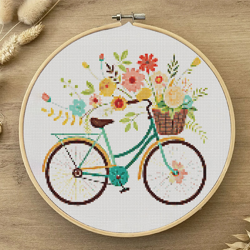  Cross Stitch Kit - Floral Bicycle | Modern Stitch Craft | Diy Home Decor - image 5