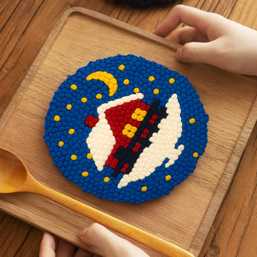 Starry Winter Snow Cottage Punch Needle – Embroidery Craft Kit | Charming Winter Gift - 5 inch Coaster Kit - image 4