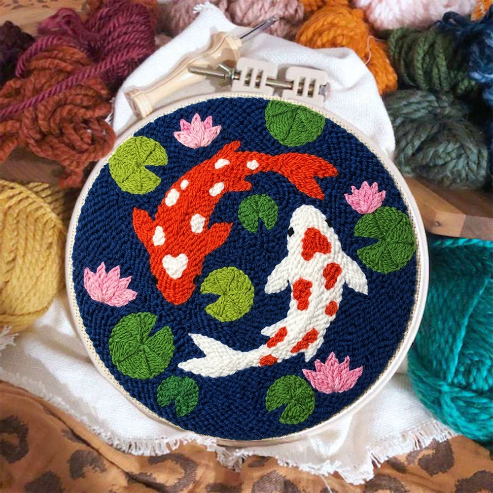 Double Koi Punch Needle Kit - Colorful Cartoon Pattern | Suitable DIY Needlework For Kids - image 7