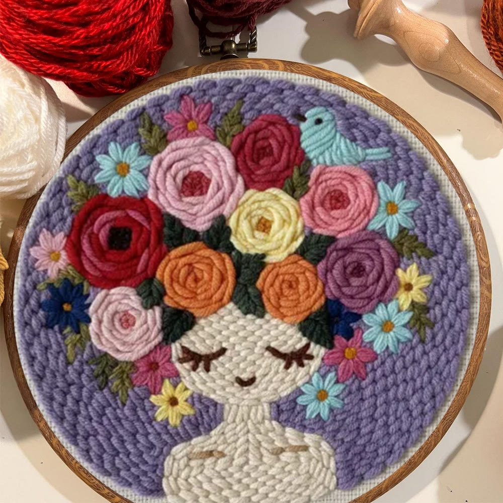 Pastel Floral Portrait With Bird Punch Needle Kit – Artistic Handcraft DIY Work | Elegant Home Decor - image 8