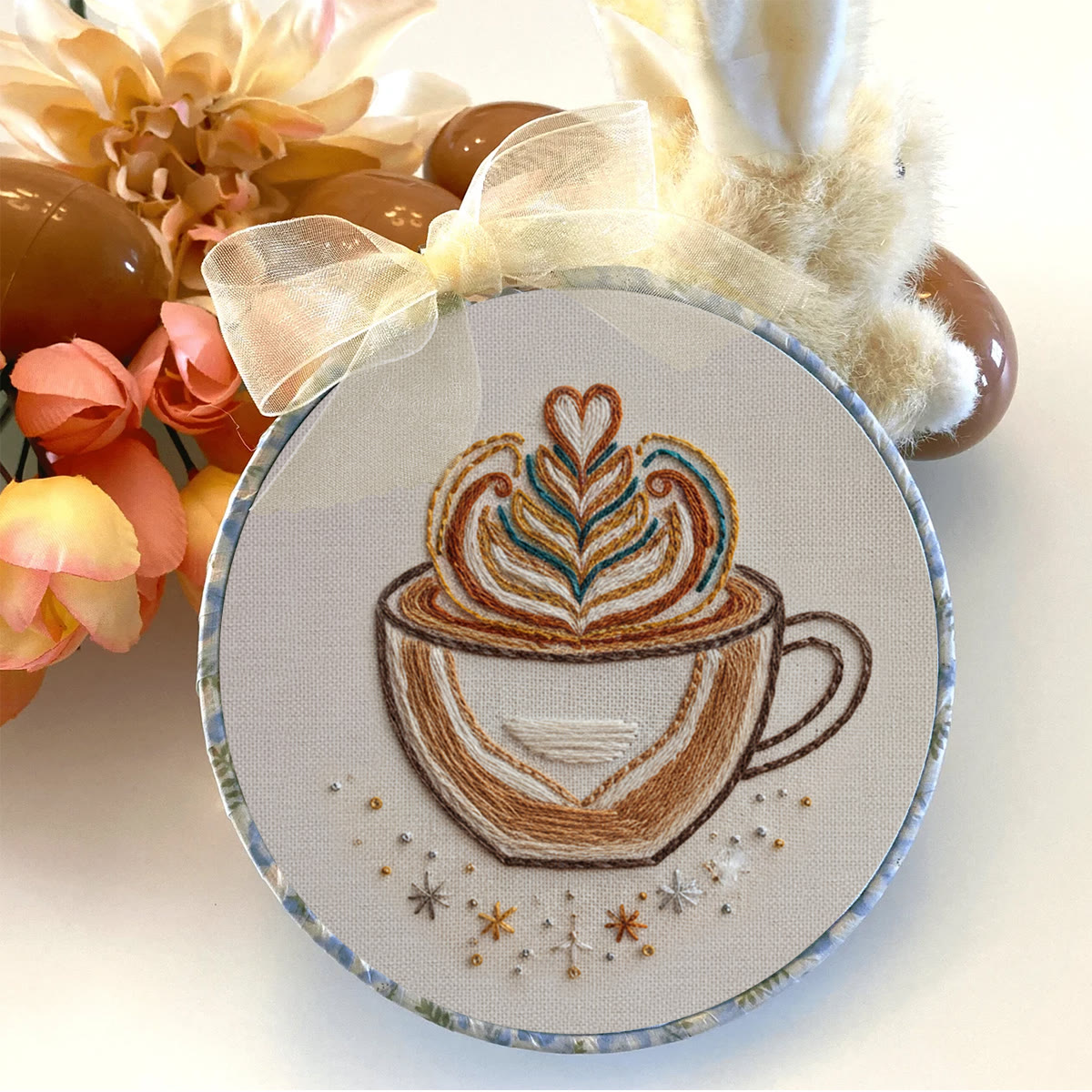 Rubbyoo Embroidery Kit - Latte Art Coffee Cup | Novice-Friendly Handcraft Project | Warm Textured Embroidery Piece - image 9