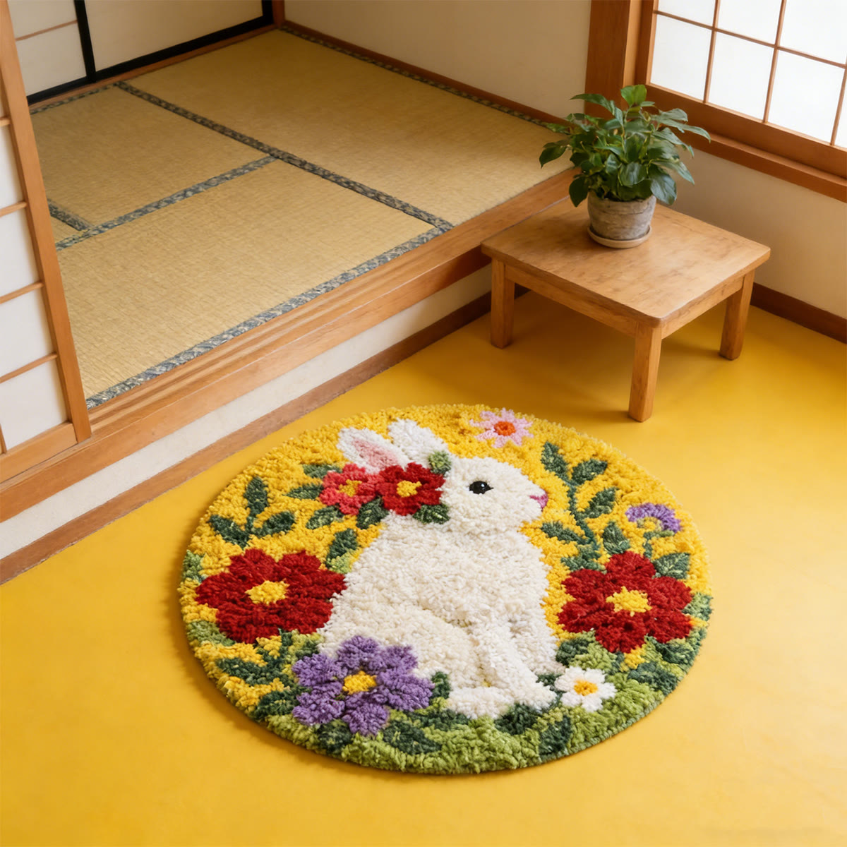 Rubbyoo Latch Hook Rug Kit - Floral Bunny | Adorable Animal Craft | Nice Handmade Easter Gift  - image 4