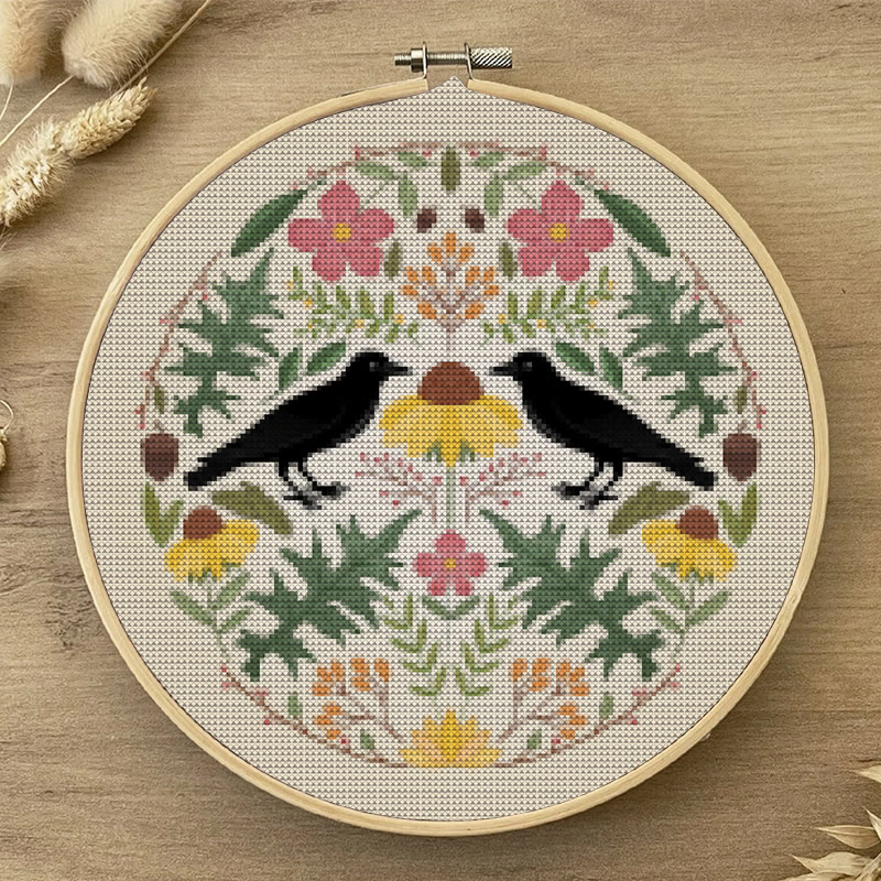  Cross Stitch Kit - Floral Ravens | Handmade Room Ornament | Diy  Needle Craft  - image 5