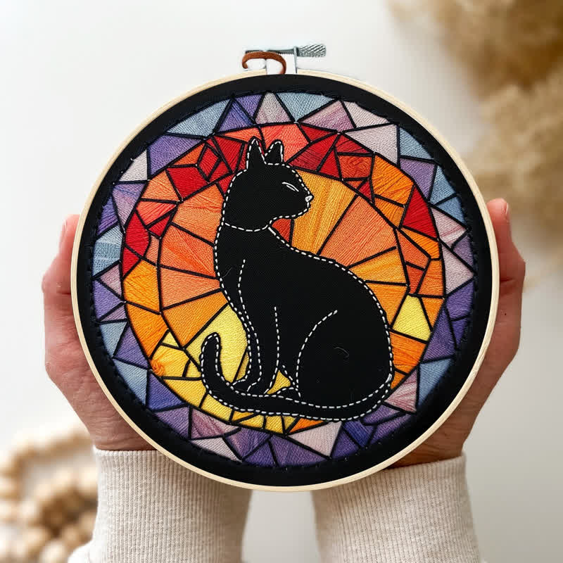Rubbyoo Embroidery Kit - Black Cat Kitten Stained Glass - image 5