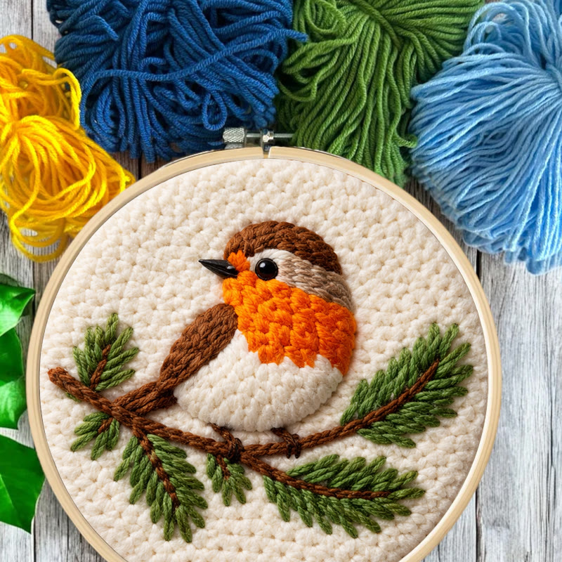Cheerful Robin Branch Punch Needle Kit – Simple Handcraft Diy | Easy-to-make Decorative Pendant - image 10