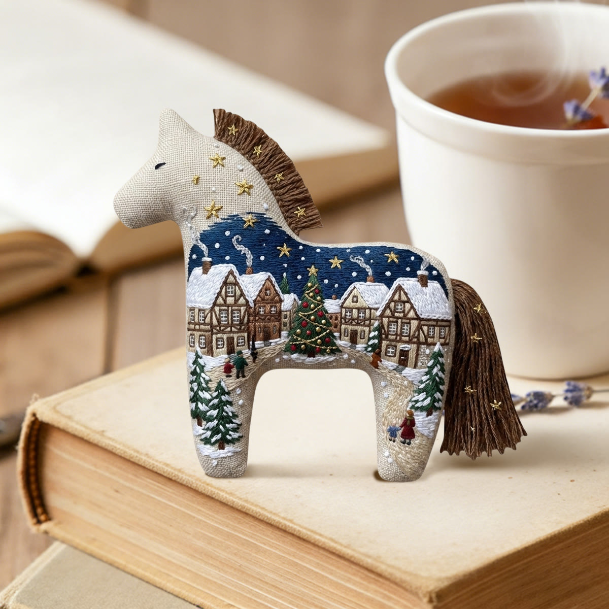 Rubbyoo Dala Horse Embroidery Kit - The Rustic Snowy Village | Festive Night Scene Craft For Christmas Decor | Winter Scene Diy Needlework For Beginners - image 5