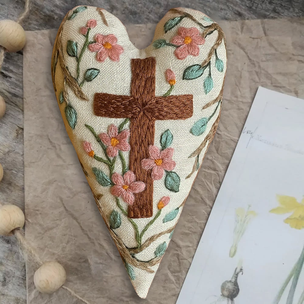 Rubbyoo Heart Embroidery Kit - Christian Cross | Religious Ornament | Diy Hanging Craft - image 7