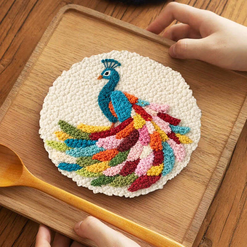 Colorful Peacock Punch Needle Kit - Playful Handcraft | Top Gifting Choice - 5 inch Coaster Kit - image 4